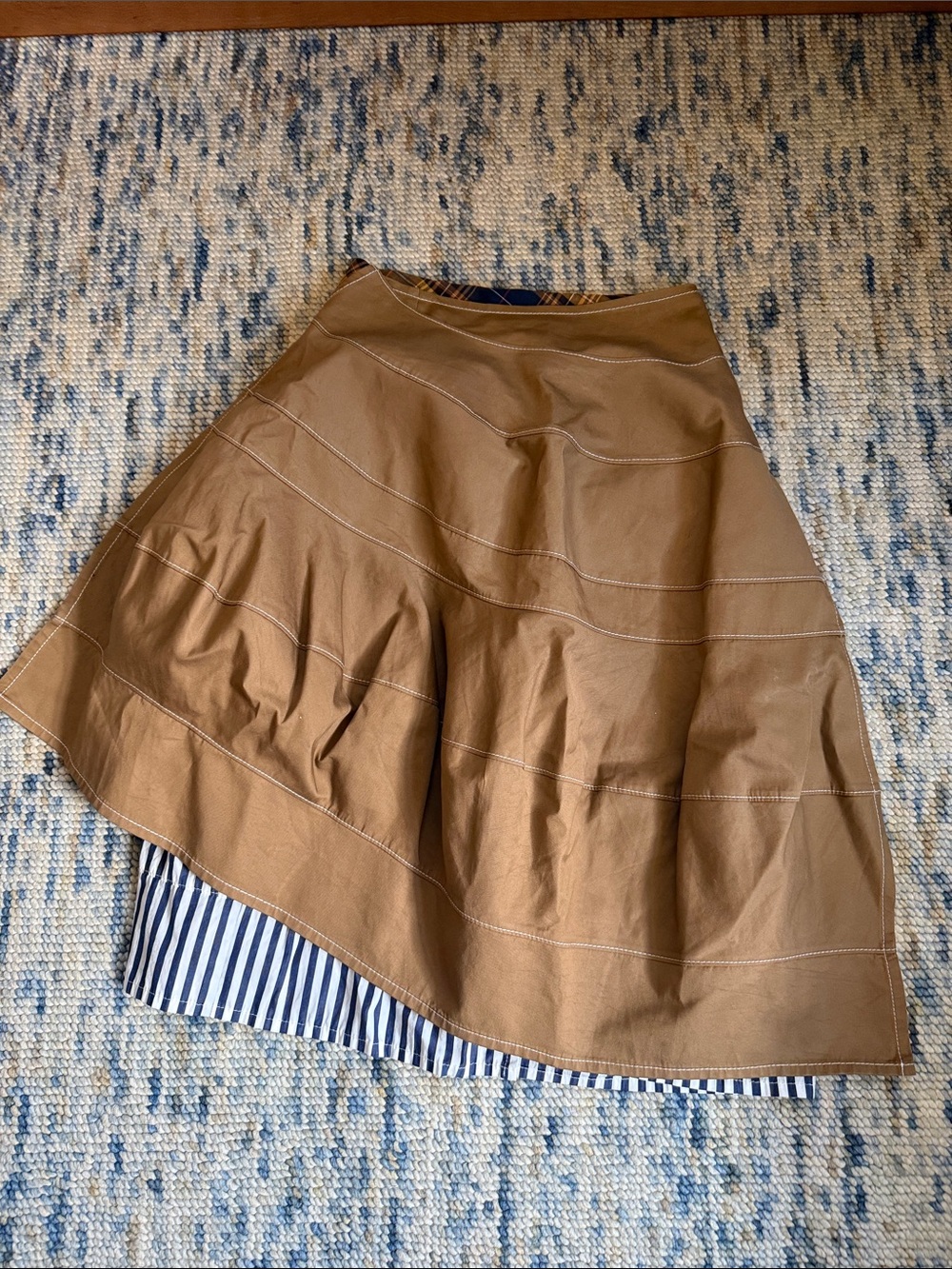 Comme des Garcons Brown A-Line Panel Skirt with Striped Hem